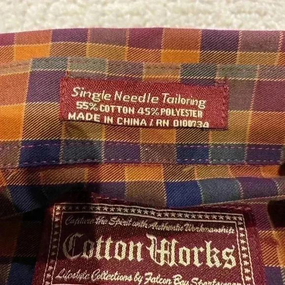 Cotton Works long sleeve dress shirt size XLT neck 17-17.5 color Brown Plaid - Picture 3 of 5